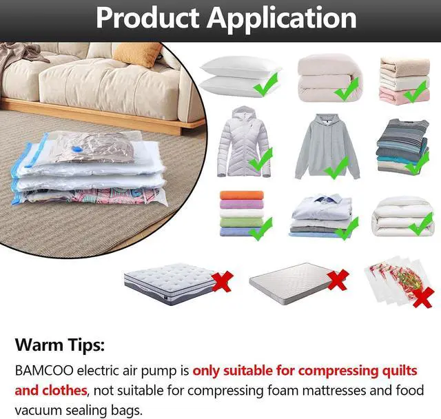Alt view image 6 of 7 - Electric Vacuum Pump for Vacuum Storage & Space Saver Bags, White | Portable Vacpack Air Pump for Compression Clothing Blanket Luggage(Storage Bag Not Included)