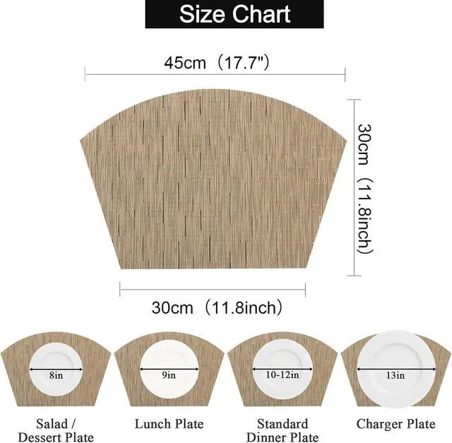 Alt view image 6 of 7 - SHACOS Wedge Shape Placemats Set of 4 Woven Vinyl Placemat for Round Table | Curved Place Mats Washable Wipeable Non Slip Heat Resistant Kitchen Dining Table Mats Indoor Outdoor (4, Tan)