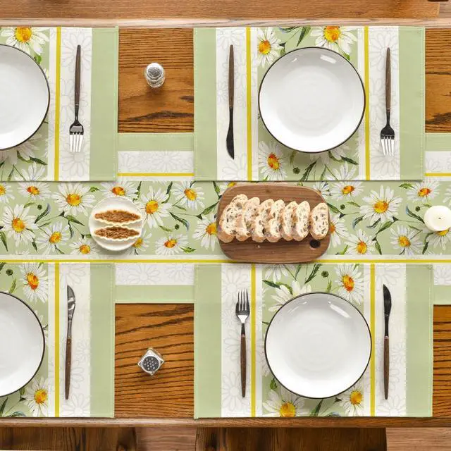 Alt view image 5 of 6 - Artoid Mode Eucalyptus Leaves Daisy Vase Placemats for Dining Table, 12 x 18 Inch Spring Easter Summer Seasonal Holiday Decoration Rustic Vintage Washable Table Mats Set of 4 Green