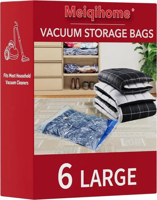 Main image of MEIQIHOME Vacuum Storage Bags, Space Saver Sealer Bags,Vacuum seal bags for clothing, Pillows, Comforters, Blankets, Bedding,Travel,6 LARGE