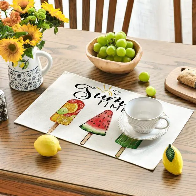 Alt view image 3 of 7 - Artoid Mode Popsicles Summer Placemats Set of 4, 12x18 Inch Seasonal Spring Holiday Table Mats for Party Kitchen Dining Decoration
