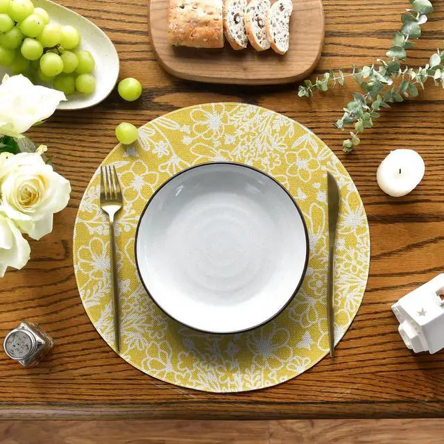 Alt view image 2 of 6 - Artoid Mode Yellow Bloom Flowers Spring Round Placemats Set of 4, 14 Inch Summer Holiday Round Table Mats for Dining Decoration