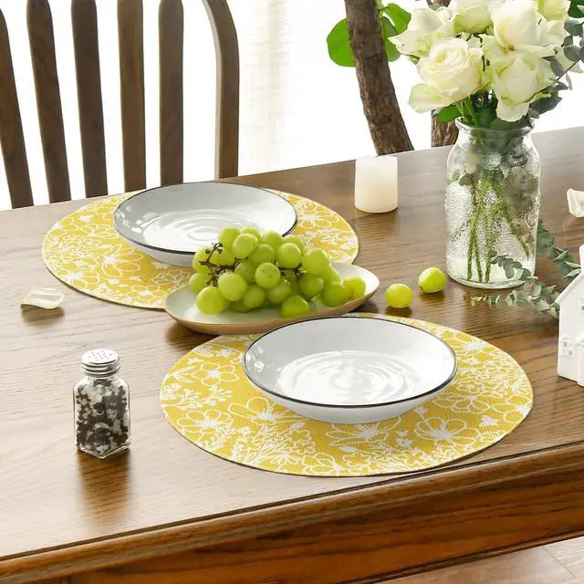 Alt view image 4 of 6 - Artoid Mode Yellow Bloom Flowers Spring Round Placemats Set of 4, 14 Inch Summer Holiday Round Table Mats for Dining Decoration
