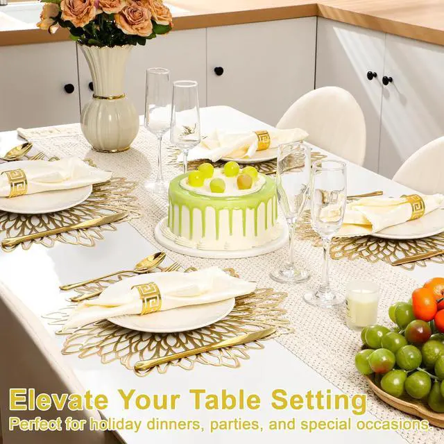 Alt view image 4 of 7 - Set of 4 Round Placemats Gold, Heat-Resistant PVC Table Mats with Luxury Metallic Glossy Finish for Thanksgiving Christmas Wedding Party Decor, Easy to Clean