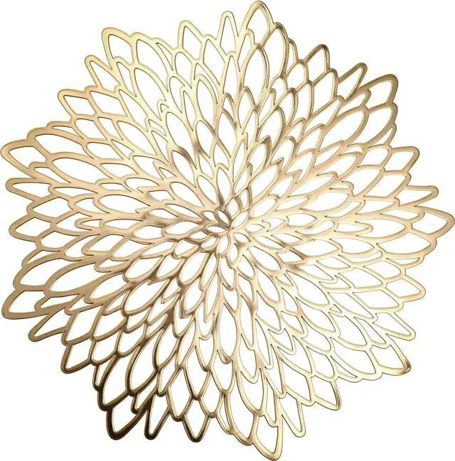Main image of Set of 4 Round Placemats Gold, Heat-Resistant PVC Table Mats with Luxury Metallic Glossy Finish for Thanksgiving Christmas Wedding Party Decor, Easy to Clean