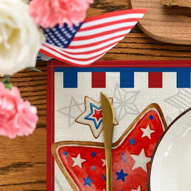 Alt view image 7 of 7 - Artoid Mode American Flag Stars 4th of July Placemats Set of 4, 12x18 Inch Memorial Day Patriotic Table Mats for Party Kitchen Dining Decoration