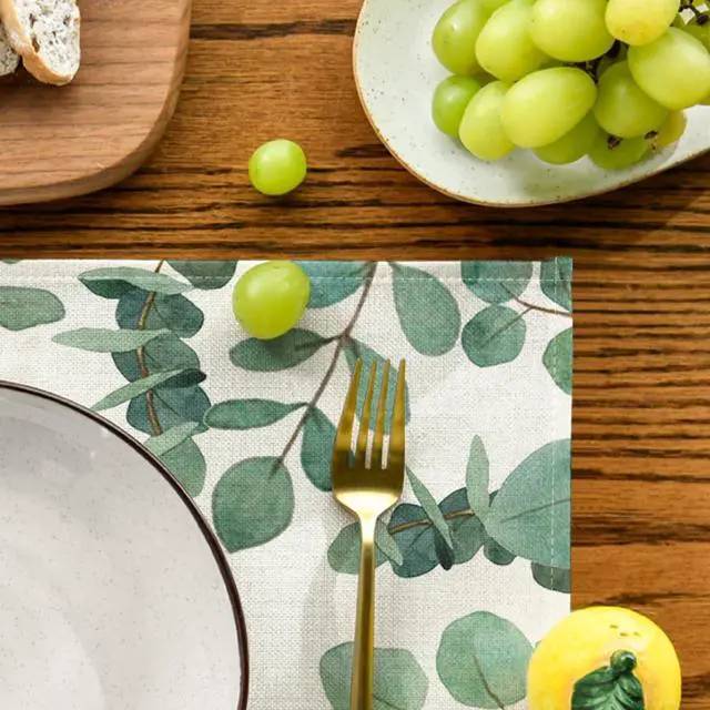 Alt view image 7 of 7 - Artoid Mode Eucalyptus Leaves Summer Placemats for Dining Table, 12 x 18 Inch Spring Seasonal Holiday Rustic Vintage Washable Table Mats Set of 4 Green