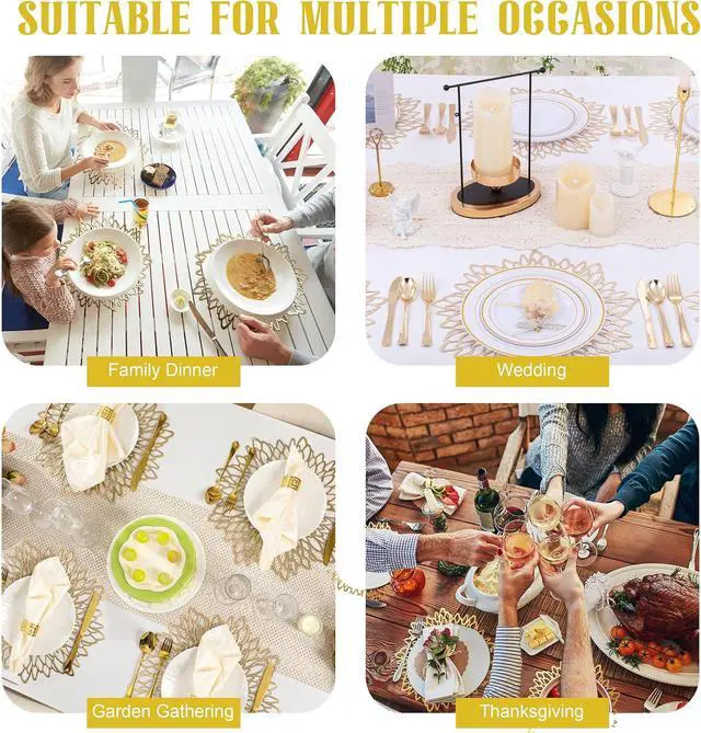 Alt view image 7 of 7 - Set of 4 Round Placemats Gold, Heat-Resistant PVC Table Mats with Luxury Metallic Glossy Finish for Thanksgiving Christmas Wedding Party Decor, Easy to Clean