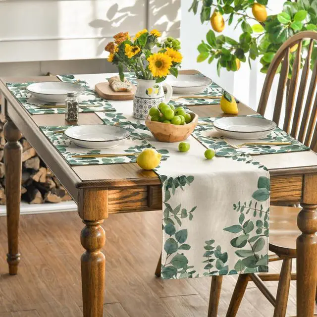 Alt view image 5 of 7 - Artoid Mode Eucalyptus Leaves Summer Placemats for Dining Table, 12 x 18 Inch Spring Seasonal Holiday Rustic Vintage Washable Table Mats Set of 4 Green