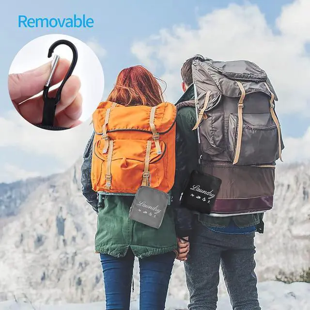 Alt view image 3 of 7 - 2 Pcs JHX Travel Laundry Bags, Dirty Clothes OrganizerUpgradedwith Handles and Aluminum Carabiner for Travel, Camp, Fitness, and Students (Black&Grey) 24"L x 21"W