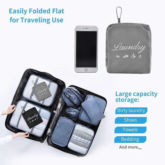 Alt view image 6 of 7 - 2 Pcs JHX Travel Laundry Bags, Dirty Clothes OrganizerUpgradedwith Handles and Aluminum Carabiner for Travel, Camp, Fitness, and Students (Black&Grey) 24"L x 21"W