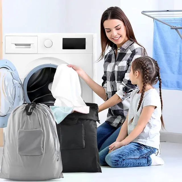 Alt view image 7 of 7 - 2 Pcs JHX Travel Laundry Bags, Dirty Clothes OrganizerUpgradedwith Handles and Aluminum Carabiner for Travel, Camp, Fitness, and Students (Black&Grey) 24"L x 21"W
