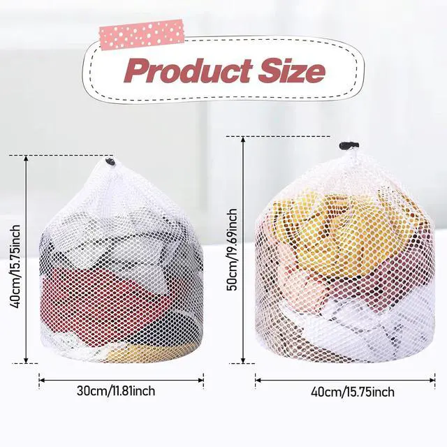 Alt view image 2 of 7 - 2pcs Mesh Laundry Bags for Socks, Machine Washable Drawstring Design Travel Mesh Laundry Wash Bags White Drawstring Garment Bags for Laundry Storage for Home Dorm Hotel Travel Use,12x16inch, 16x20inch
