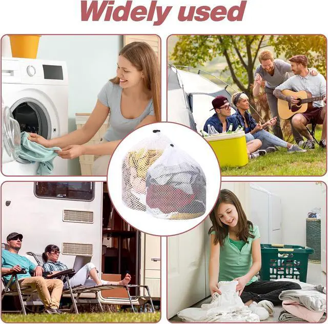 Alt view image 3 of 7 - 2pcs Mesh Laundry Bags for Socks, Machine Washable Drawstring Design Travel Mesh Laundry Wash Bags White Drawstring Garment Bags for Laundry Storage for Home Dorm Hotel Travel Use,12x16inch, 16x20inch