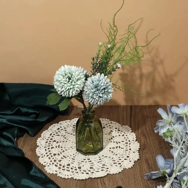 Alt view image 4 of 7 - Crochet Doilies, 4 Pcs 10 Inch Beige Doilies for Tables Vintage Doilies for Furniture, Round Handmade Lace Placemats Knitted Tablecloth Corrugated Edge for Kitchen Dining Room Wedding Party Decor