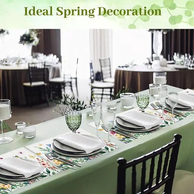 Alt view image 6 of 7 - DECYOOL Spring Placemats Set of 4 Butterfly Floral Flower Table Decorations | Kitchen Dining Decoration for Decoration,Indoor Outdoor Spring Party Easter Dining, 12.5x17 Inch Spring Placemats
