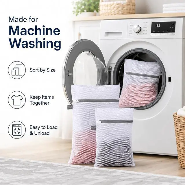 Alt view image 4 of 6 - Kimmama Laundry Bags Mesh Wash Bags, Garment Bag for Washing Machine, 1L+1M | Washing Machine Bags for Delicates, Lingerie, Underwear, Bra, Socks, Scarf, Shoes, Honeycomb