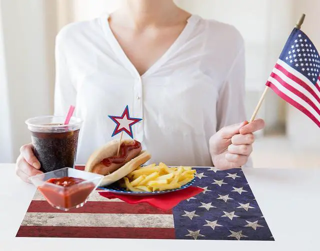 Alt view image 4 of 7 - Whaline 50Pcs Patriotic Paper Placemats Vintage American Flag Disposable Place Mats 4th of July Rectangle Table Mats for 250th Anniversary Independence Day Memorial Day Home Kitchen Decor