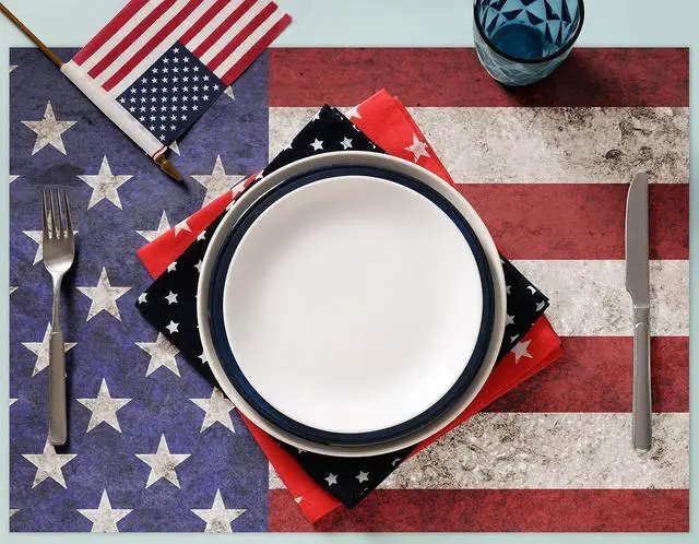Alt view image 3 of 7 - Whaline 50Pcs Patriotic Paper Placemats Vintage American Flag Disposable Place Mats 4th of July Rectangle Table Mats for 250th Anniversary Independence Day Memorial Day Home Kitchen Decor