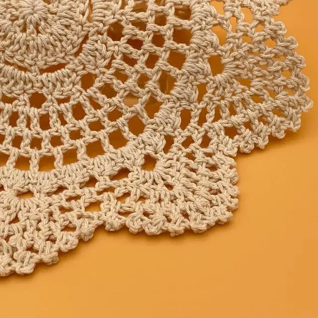 Alt view image 4 of 6 - 5 Piece 7 to 14 Inch Handmade Crochet Cotton Lace Doilies for Table, Beige