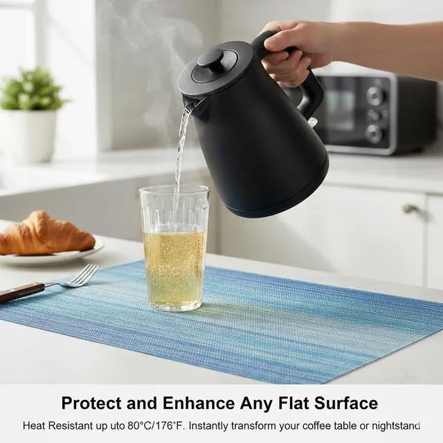 Alt view image 2 of 7 - Blue Placemats Set of 4 Anti-Slip Waterproof Table Mat | Washable, Vinyl Woven, Non-Slip, Stain-Resistant, Indoor/Outdoor,waterproof
