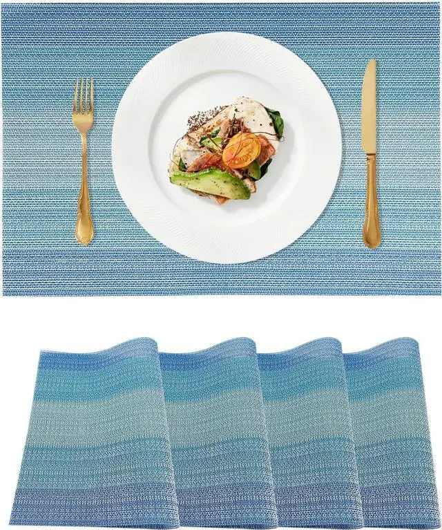 Main image of Blue Placemats Set of 4 Anti-Slip Waterproof Table Mat | Washable, Vinyl Woven, Non-Slip, Stain-Resistant, Indoor/Outdoor,waterproof