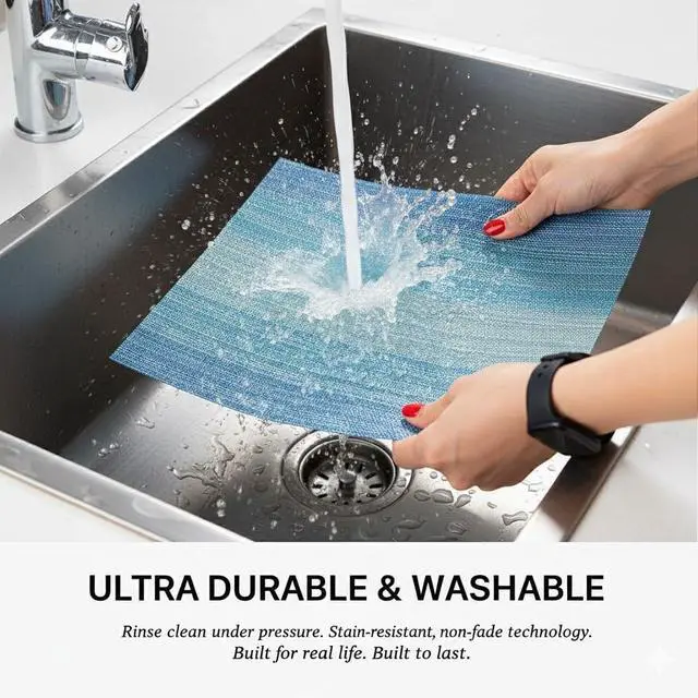 Alt view image 4 of 7 - Blue Placemats Set of 4 Anti-Slip Waterproof Table Mat | Washable, Vinyl Woven, Non-Slip, Stain-Resistant, Indoor/Outdoor,waterproof