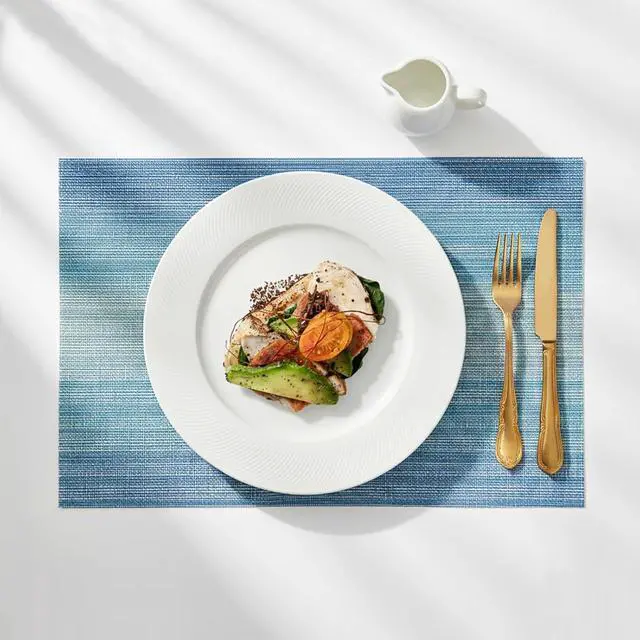 Alt view image 5 of 7 - Blue Placemats Set of 4 Anti-Slip Waterproof Table Mat | Washable, Vinyl Woven, Non-Slip, Stain-Resistant, Indoor/Outdoor,waterproof