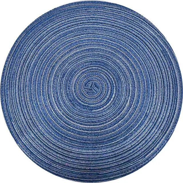Main image of Round Braided Placemats Polyester Cotton 15-inch Round Table Mats for Kitchen Dining Table Non-Slip Table Mats (1, Blue)