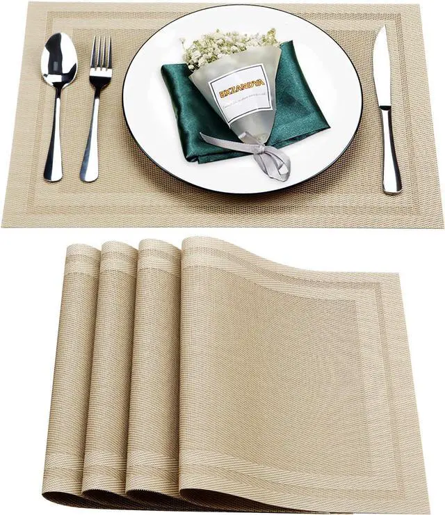 Main image of Beige Vinyl Placemats Set of 4,Washable Dining PVC Table Mats | Heat resistant, stain resistant non slip vinyl place mats, washable beige table placemats for dining table