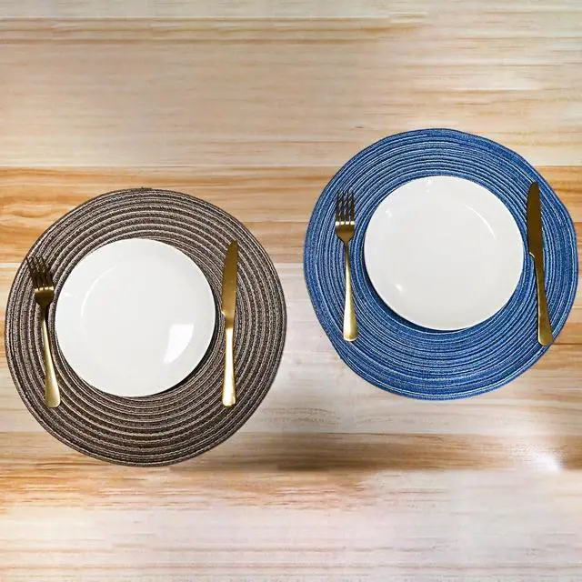 Alt view image 5 of 5 - Round Braided Placemats Polyester Cotton 15-inch Round Table Mats for Kitchen Dining Table Non-Slip Table Mats (1, Blue)