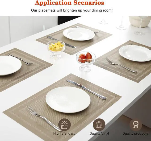 Alt view image 2 of 7 - Beige Vinyl Placemats Set of 4,Washable Dining PVC Table Mats | Heat resistant, stain resistant non slip vinyl place mats, washable beige table placemats for dining table