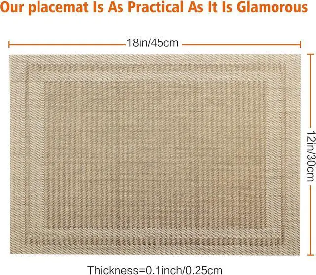 Alt view image 3 of 7 - Beige Vinyl Placemats Set of 4,Washable Dining PVC Table Mats | Heat resistant, stain resistant non slip vinyl place mats, washable beige table placemats for dining table