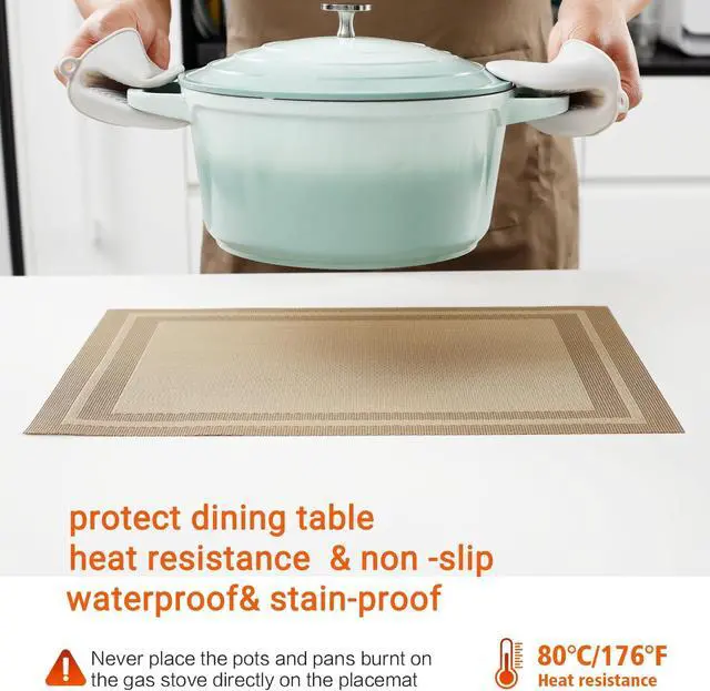 Alt view image 4 of 7 - Beige Vinyl Placemats Set of 4,Washable Dining PVC Table Mats | Heat resistant, stain resistant non slip vinyl place mats, washable beige table placemats for dining table