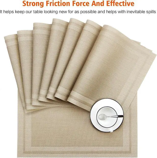 Alt view image 7 of 7 - Beige Vinyl Placemats Set of 4,Washable Dining PVC Table Mats | Heat resistant, stain resistant non slip vinyl place mats, washable beige table placemats for dining table
