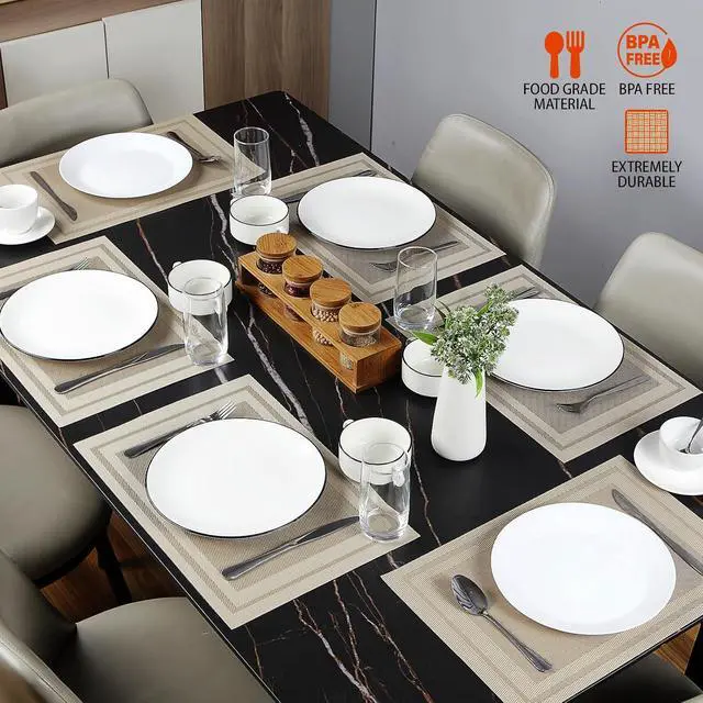Alt view image 6 of 7 - Beige Vinyl Placemats Set of 4,Washable Dining PVC Table Mats | Heat resistant, stain resistant non slip vinyl place mats, washable beige table placemats for dining table