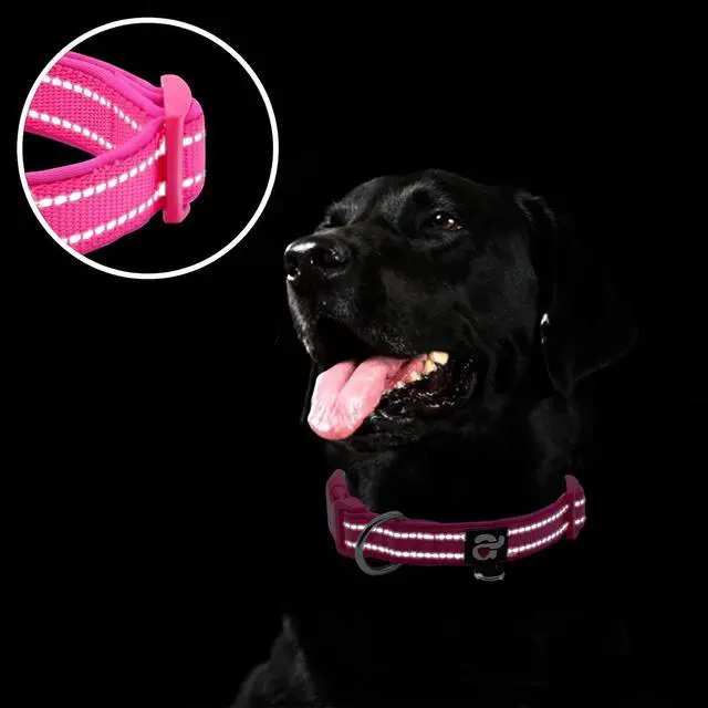 Alt view image 4 of 6 - azuza Reflective Dog Collar, Neoprene Padded Small Dog Collar, Hot Pink, S
