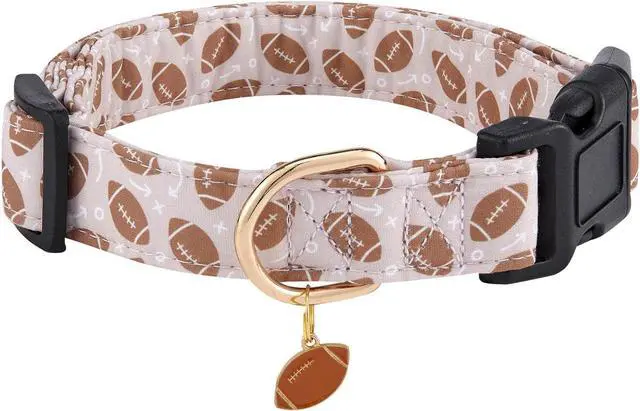 Main image of Cotton Dog Collar,Soft and Cute Puppy Collars with Dinosaur Patterned Design for Girl Female Boy Dogs,Adjustable Buckle Pet Collar for Small Medium Large Dogs (Brown Rugby, Medium)