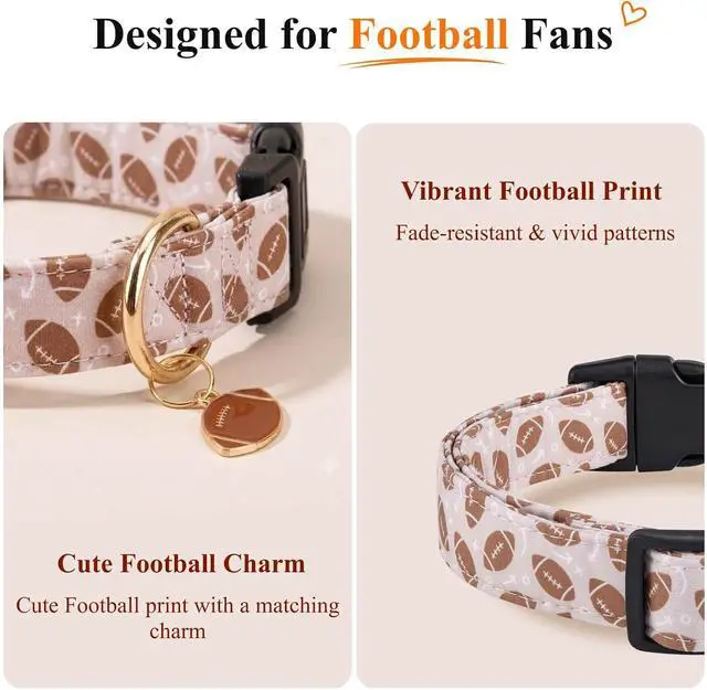 Alt view image 3 of 7 - Cotton Dog Collar,Soft and Cute Puppy Collars with Dinosaur Patterned Design for Girl Female Boy Dogs,Adjustable Buckle Pet Collar for Small Medium Large Dogs (Brown Rugby, Medium)