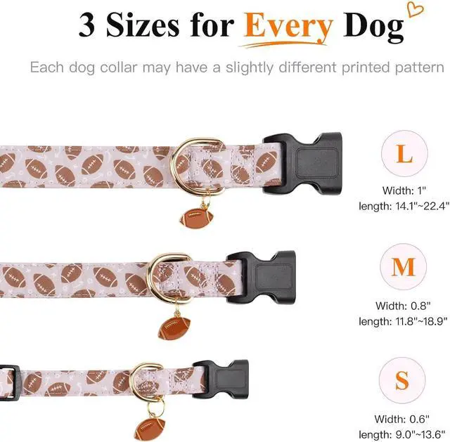 Alt view image 7 of 7 - Cotton Dog Collar,Soft and Cute Puppy Collars with Dinosaur Patterned Design for Girl Female Boy Dogs,Adjustable Buckle Pet Collar for Small Medium Large Dogs (Brown Rugby, Medium)