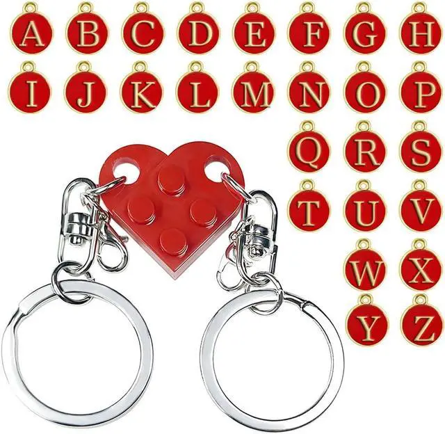 Main image of Personalized Brick Matching Couple Heart Keychain, Heart Keychain Gifts for Him Her Boyfriend Girlfriend Mom Couple Lovers