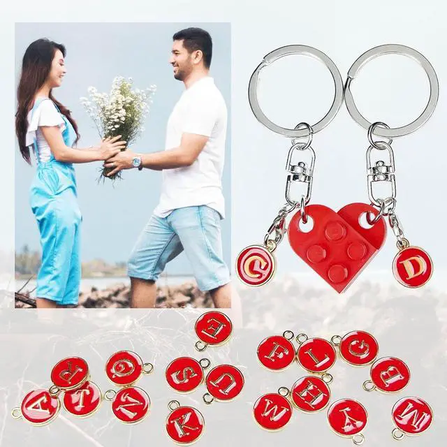 Alt view image 2 of 7 - Personalized Brick Matching Couple Heart Keychain, Heart Keychain Gifts for Him Her Boyfriend Girlfriend Mom Couple Lovers