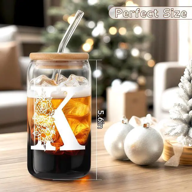 Alt view image 6 of 7 - Valentines Day Gifts for Women DecorationsInitial Glass Cup as Office Graduation Memorial Personalized Birthday Gifts - for Mom Teens Wife Girlfriend Sister Daughter Gifts - K Aesthetic Cup