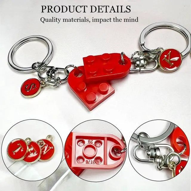 Alt view image 3 of 7 - Personalized Brick Matching Couple Heart Keychain, Heart Keychain Gifts for Him Her Boyfriend Girlfriend Mom Couple Lovers