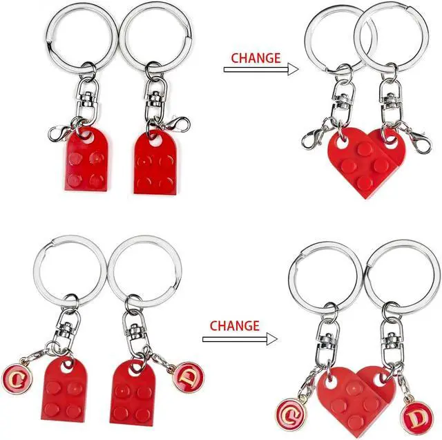 Alt view image 6 of 7 - Personalized Brick Matching Couple Heart Keychain, Heart Keychain Gifts for Him Her Boyfriend Girlfriend Mom Couple Lovers