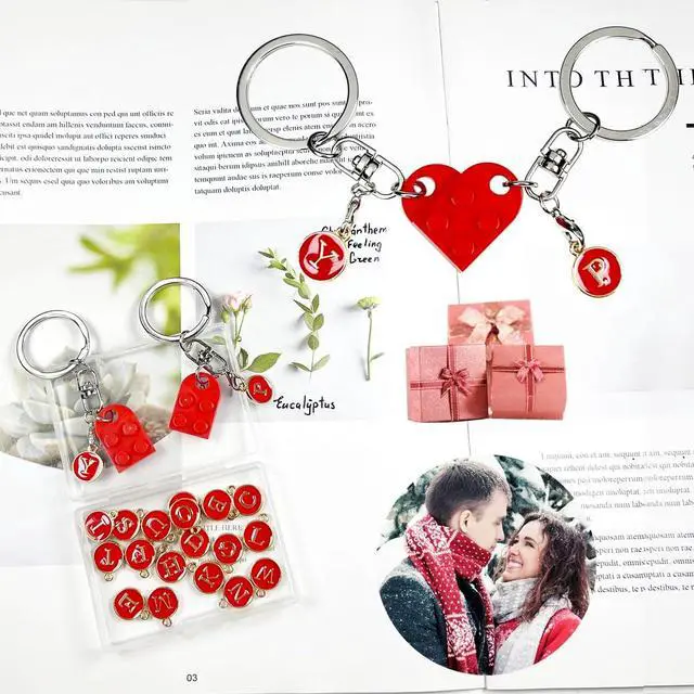 Alt view image 5 of 7 - Personalized Brick Matching Couple Heart Keychain, Heart Keychain Gifts for Him Her Boyfriend Girlfriend Mom Couple Lovers