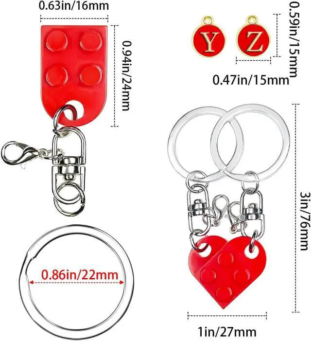 Alt view image 4 of 7 - Personalized Brick Matching Couple Heart Keychain, Heart Keychain Gifts for Him Her Boyfriend Girlfriend Mom Couple Lovers