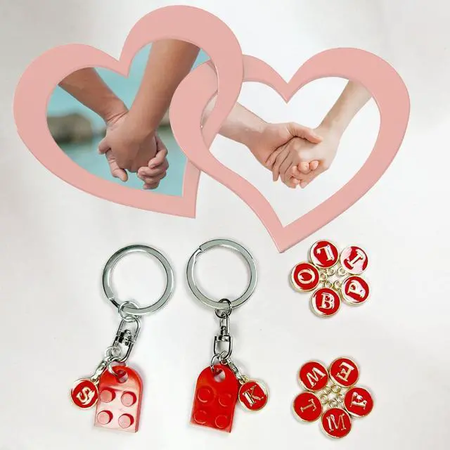 Alt view image 7 of 7 - Personalized Brick Matching Couple Heart Keychain, Heart Keychain Gifts for Him Her Boyfriend Girlfriend Mom Couple Lovers