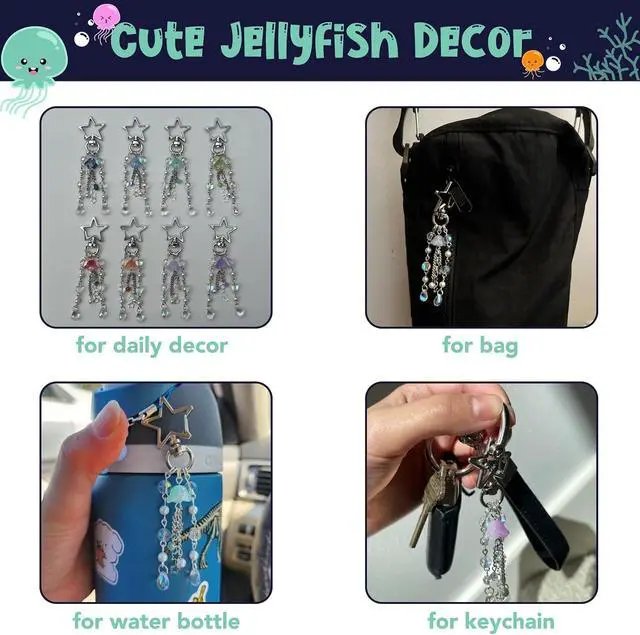 Alt view image 3 of 7 - Cute Jellyfish Keychain,Y2K Star Bag Charms Blue Purse Car Accessories | Cute Y2K Car Keychains for Women Girls Jellyfish Bag Charms Purse Accessories Star Jelly Decor