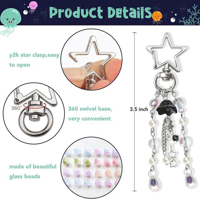 Alt view image 4 of 7 - Cute Jellyfish Keychain,Y2K Star Bag Charms Blue Purse Car Accessories | Cute Y2K Car Keychains for Women Girls Jellyfish Bag Charms Purse Accessories Star Jelly Decor